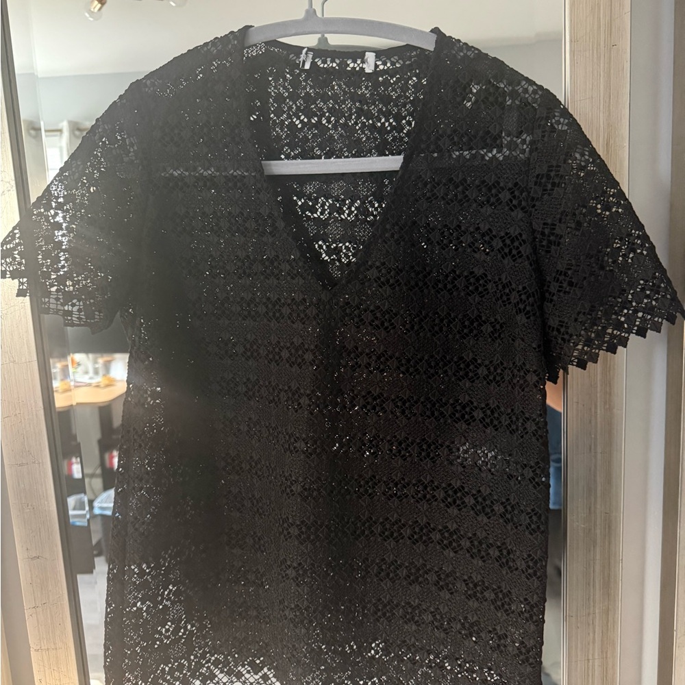 Sandro Black Crochet Lace V-Neck Top